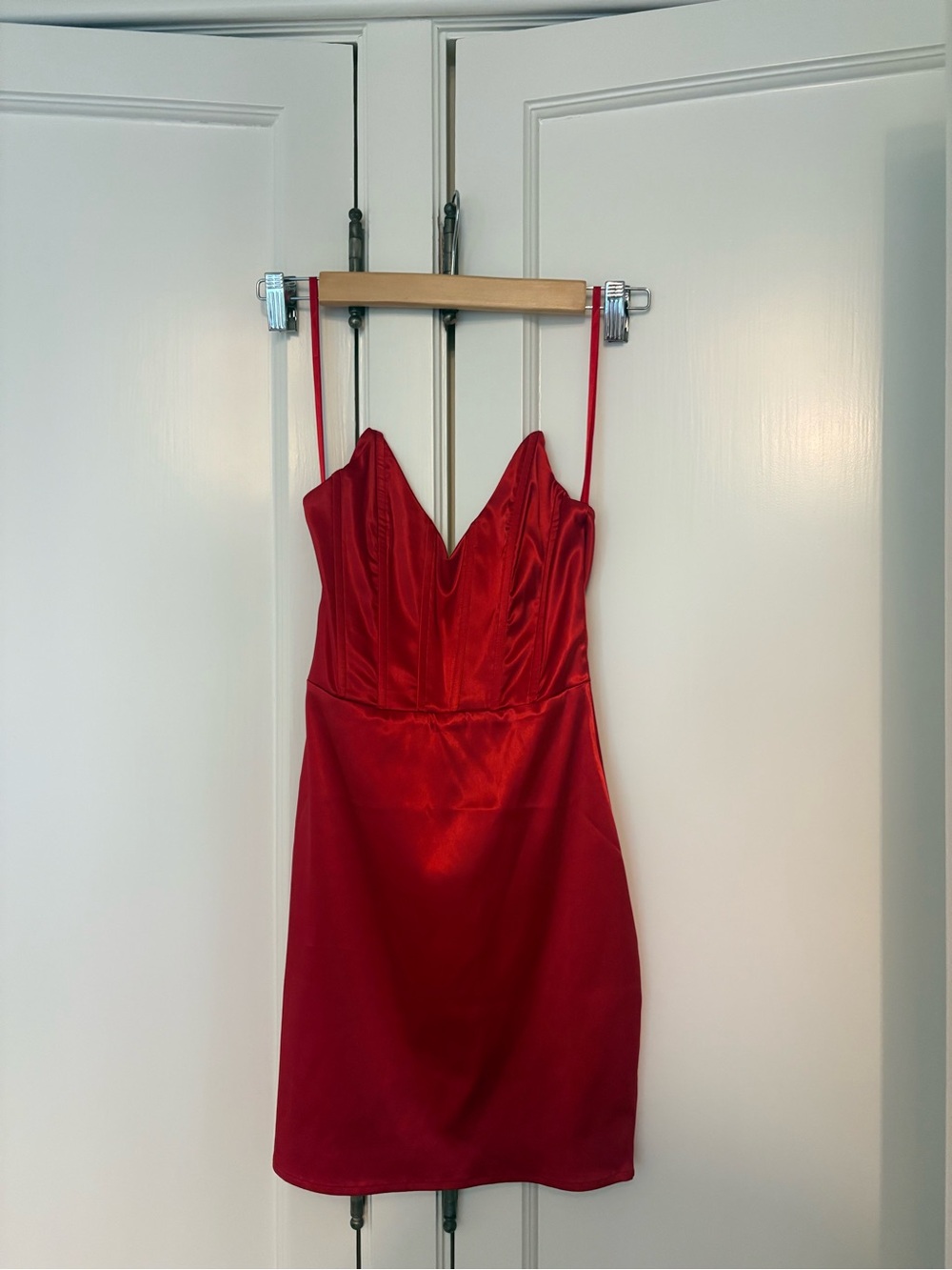 Red Satin Strapless Dress